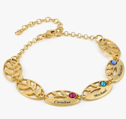 engraved birthstone gold bracelet