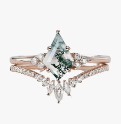 moss agate engagement ring